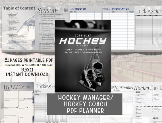 Hockey Manager & Coach Planner: Team Organization, 2026 - 2027 Planner (PDF Download)