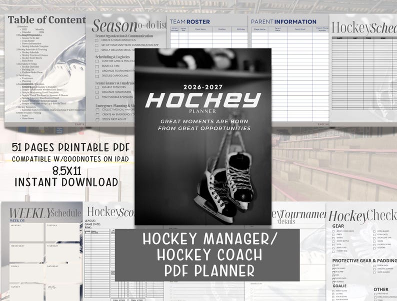 Hockey Manager & Coach Planner: Team Organization, 2026 - 2027 Planner (PDF Download) image 1