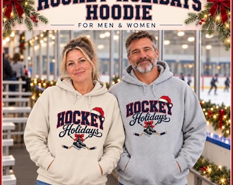 Hockey Christmas Hoodie: Vintage Hockey Holidays Unisex Sweatshirt, Gift for Hockey Fans