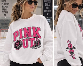 Pink Out Hockey Sweatshirt - Personalized Breast Cancer Awareness Hockey Crewneck