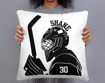Almofada personalizada para goleiro de hóquei: nome e número personalizados, decoração de hóquei