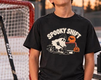 Spooky Shift Youth Hockey Shirt: Halloween Ghost Hockey Tee for Kids