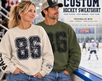 Custom Hockey Sweatshirt: Personalized Player Number, Name & Team Logo Crewneck