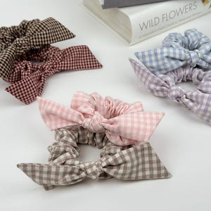 Gingham Scrunchie, Bow Scrunchie, Hair Scrunchie, Knot Scrunchie,  Hair tie, Handmade Gift for Her, Bridesmaid Gifts