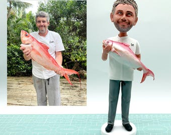 Cabezones de expertos en pesca personalizados, cabezones de pescadores, figuras de pescadores, souvenirs/premios exclusivos de pescadores personalizados, regalos de pescadores.