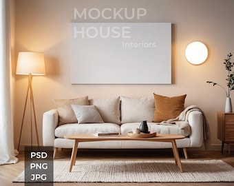 Large Horizontal Blank Canvas Interior Mockup, PSD, Print Poster Mockup, Photoshop Mockup, Artwork Mockup Template, Modern Room Nordic Style