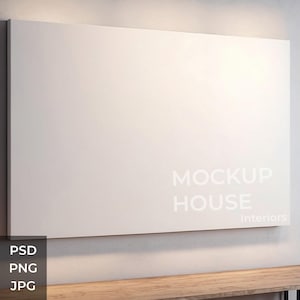 Sehr Großes Leeres Segeltuch Innen Mockup, Horizontal, PSD, Druck Poster, Moderne Wand, Warme Beleuchtung, Photoshop Mockup, Kunstwerk Vorlage