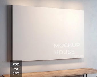 Very Large Blank Canvas Interior Mockup, Horizontal, PSD, Print Poster, Modern Wall, Warm Lighting, Photoshop Mockup, Artwork Template
