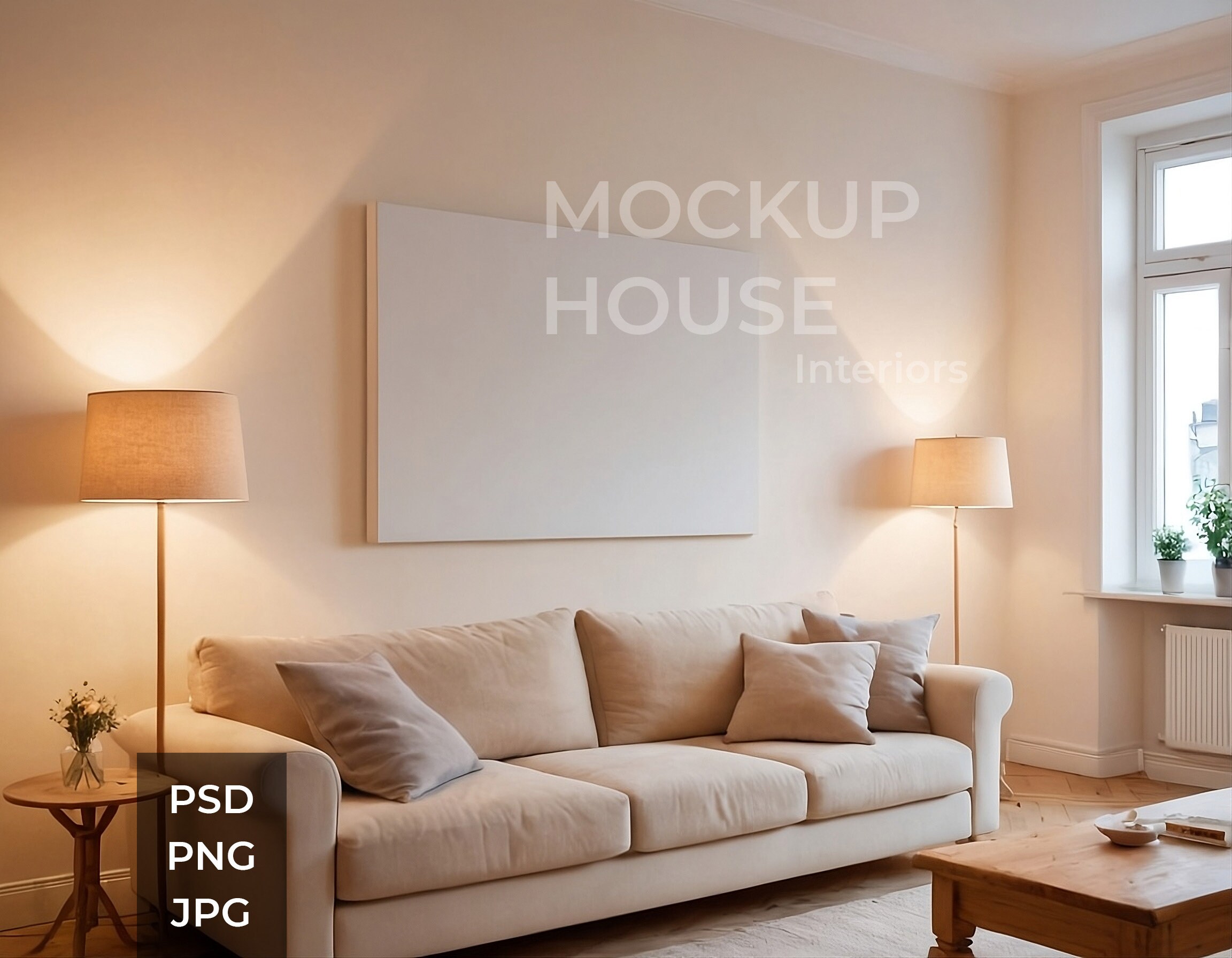 Large Horizontal Blank Canvas Interior Mockup, Modern Room, PSD, Print Poster Mockup, Photoshop Mockup, Artwork Mockup Template, Minimal