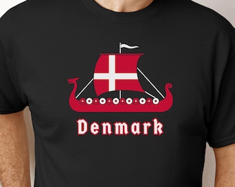 Denmark Shirt, Danish Viking Ship Shirt, Denmark Flag Shirt, Danish Heritage Tee, Scandinavian Shirt, Nordic Gift