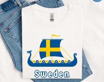 Sweden Shirt, Swedish Viking Ship Shirt, Sweden Flag Shirt, Nordic Heritage Tee, Scandinavian Shirt, Swedish Gift