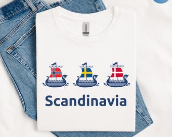 Scandinavia Shirt, Viking Ship Shirt, Nordic Flag Shirt, Norway Sweden Denmark Shirt, Scandinavian Heritage Tee, Nordic Gift