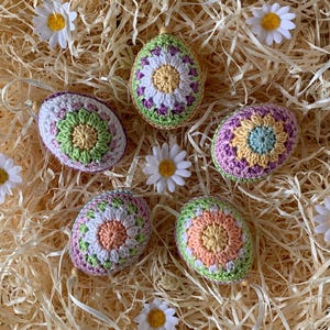 Crochet Easter Eggs, Set Of 5 Hanging Easter Ornaments, Hand Crocheted Boho Eggs, Handmade Easter Decoration Rainbow Colors, Seasonal Decor