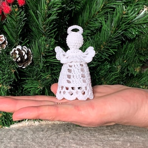 Miniature White Crochet Angel, Christmas Tree Decor, Marry Christmas Day,  Angel Toy With Halo,  Handcrafted Angel, Holiday Hosting Decor