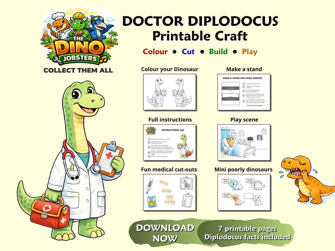 Doctor Diplodocus Dinosaur Craft | Printable Kids Activity (PDF ...