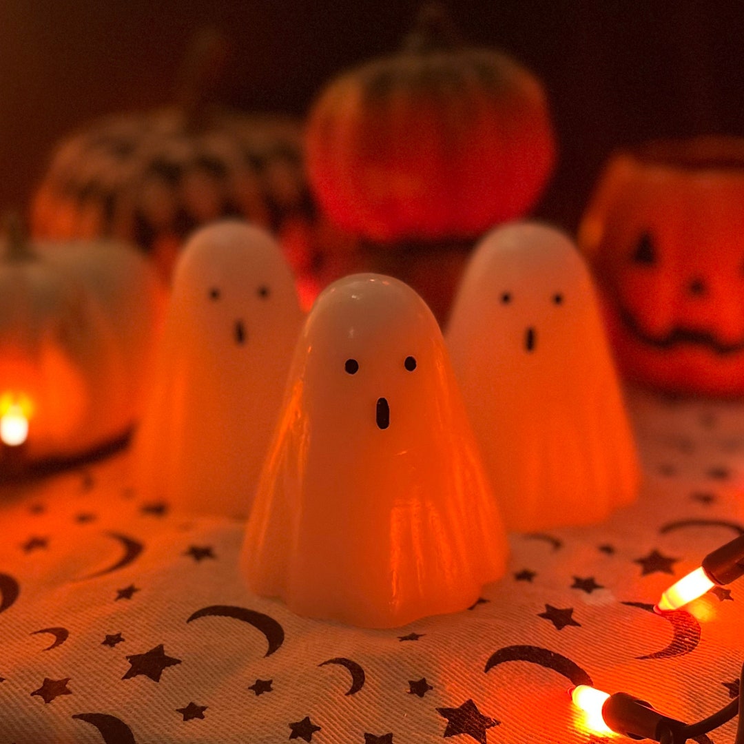 SPOOKY Halloween Ghost Candle Lights Cute LED Lightup Candles Cozy