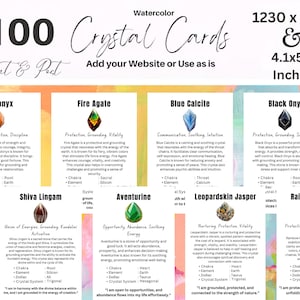 100 afdrukbare kristalinformatiekaarten, betekeniskaarten kristal, kristaleigenschappen, afdrukbare edelsteenkaarten, kristalcanva kristal downloaden