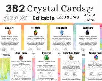 382 Unique Editable Printable Crystal Meaning Cards Bundle, Crystal Information Cards, Printable Gemstone Cards, Canva Download