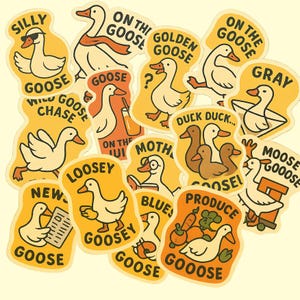 Funny Goose Pun Stickers | Silly Animal Wordplay Vinyl Decals | Cute Cartoon Goose Sticker Pack for Laptops, Water Bottles, Journals & Gifts