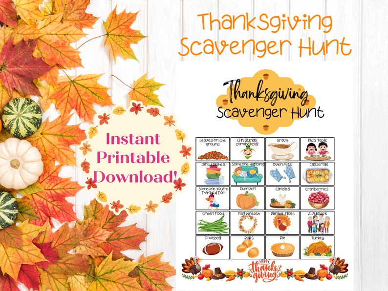 Thanksgiving Scavenger Hunt for Kids, Thanksgiving Printable, Indoor ...