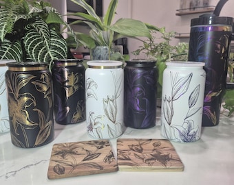 Lirios Stargazer - Serie Flores - Regalo para ella - Vaso de acero inoxidable grabado