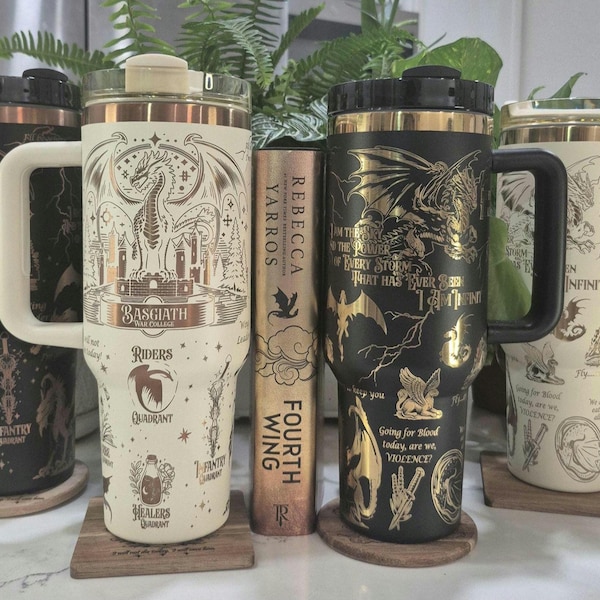 Cuarto Ala - Inspirado en Basgiath College - Vaso de acero inoxidable chapado en cobre o oro de 40 oz con grabado personalizado