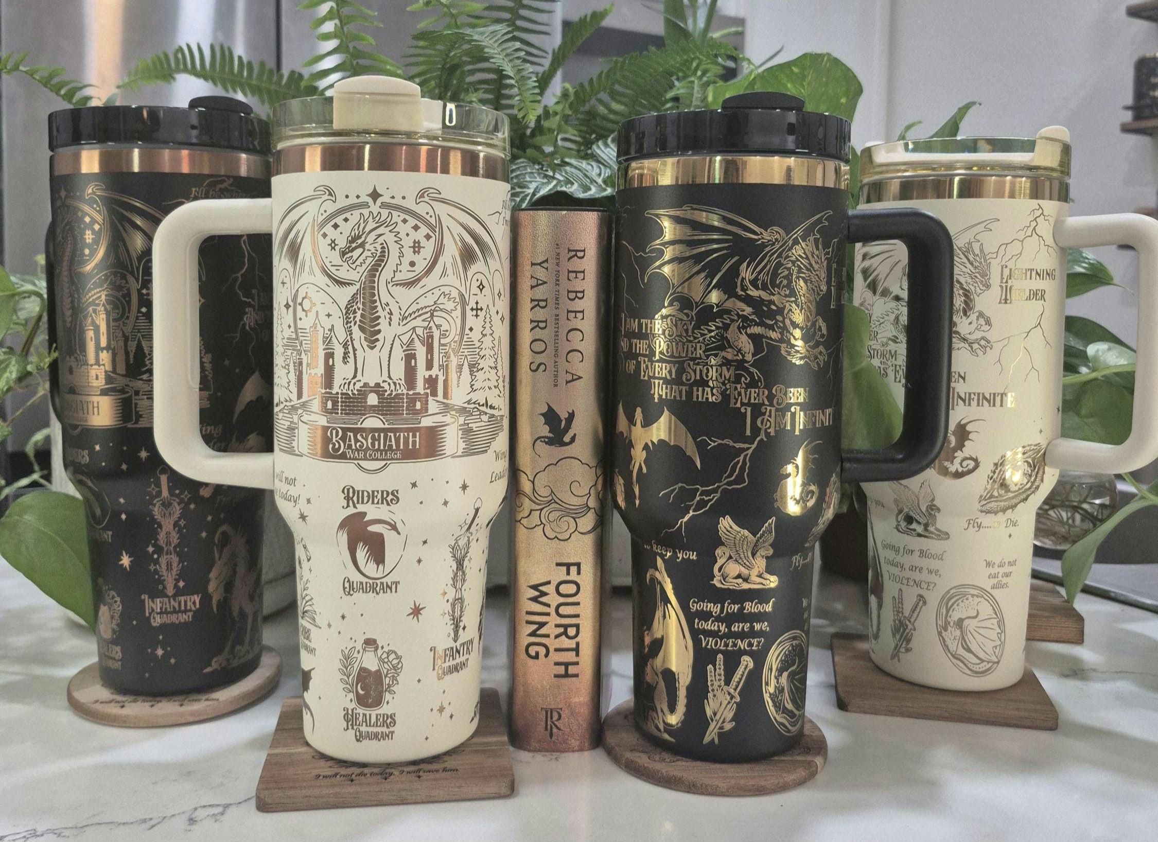 Fourth Wing - Basgiath College Inspired - 40 oz COPPER or GOLD Plated Stainless Steel Custom Engraved Tumbler