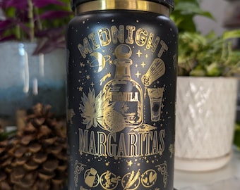 Midnight Margaritas - Practical Magic - Stainless Steel 16 oz. Powder Coated Gold Plated Engraved Tumbler - BLACK
