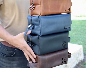 Christmas Gift for Him Personalized Leather Toiletry Bag,Men's Travel Dopp Kit,Personalized Groomsmen Gift,Husband,Father,Gifts For Dad,Bags