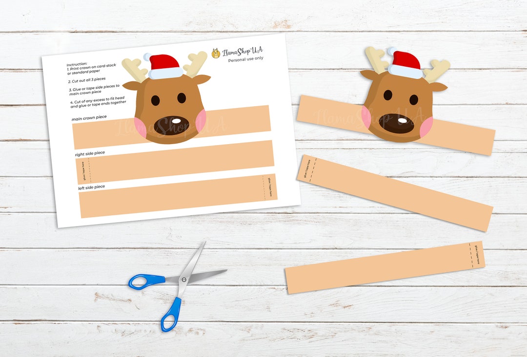 Reindeer Christmas Crowns Party Coloring Paper Hat Printable Kids Craft ...
