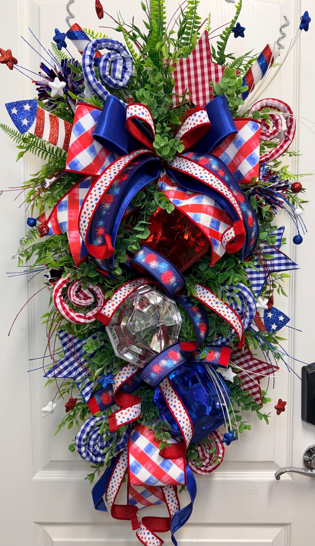XL Patriotic Door Swag Wreath, Red White Blue Front Door Decor, 4th of ...