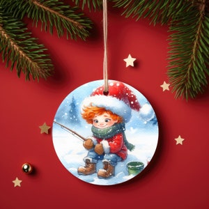 Personalized Little Ice Fisherman Holiday Metal Ornament
