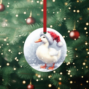 Personalized White Duck Holiday Metal Ornament