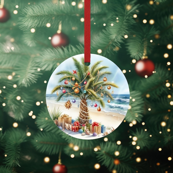 Personalized Palm Xmas at the Beach Christmas Tree Ornament