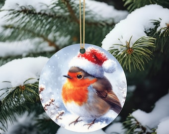 Personalized Robin Bird Holiday Metal Ornament