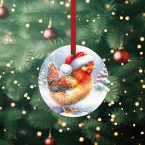 Personalized Chicken Holiday Metal Ornament