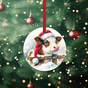Personalized Baby Cow Holiday Metal Ornament