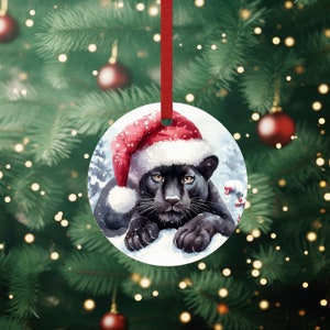 Adorno navideño personalizado de pantera negra para árbol de Navidad