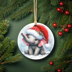 Personalized Baby Elephant Holiday Metal Ornament
