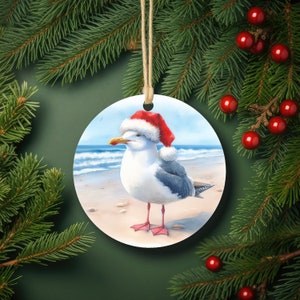 Personalized Seagull Beach Holiday Metal Ornament