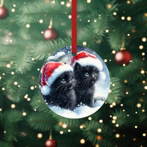 Personalized Black Cats Holiday Metal Ornament