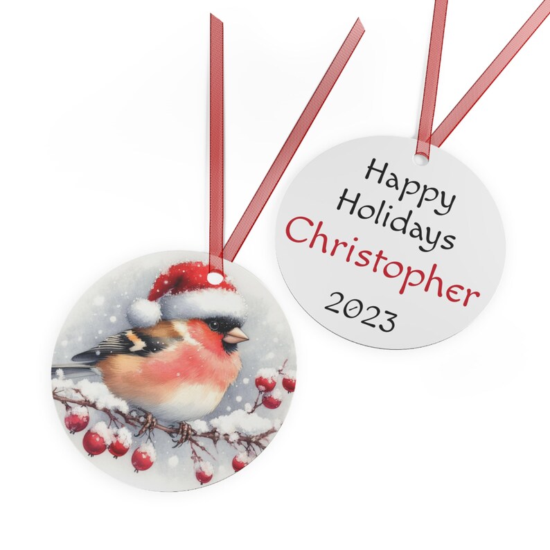 Personalized Finch Bird Holiday Metal Ornament - Thumbnail 2