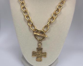 Gold Chunky Cross Necklace