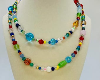 Doppel Strang Mixed Multi-Color Glas Perlen-Halskette