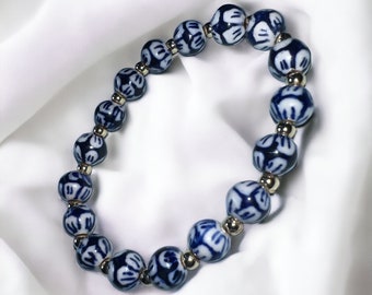 Blue and White Bracelet, Chinoiserie, porcelain