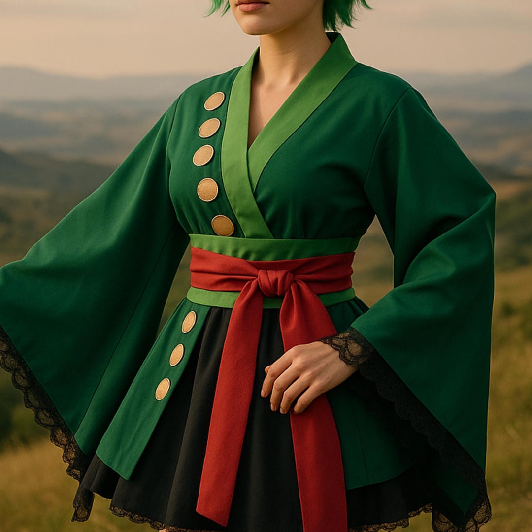 Anime Cosplay Warrior Outfit - Green Kimono Costume for Cosplay Events