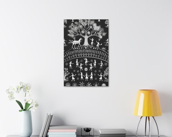 Ancient Indian Mythological Magical Tree Painting: Canvas Gallery Wraps with Warli ART, Perfect for Home Décor