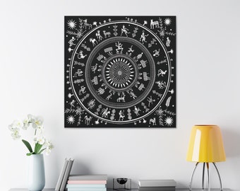 Warli Indian Ancient Art Painting Canvas Gallery Wraps, Warli Art, Traditional Indian Folk Artistry, Indian Warli Arts Gifts For Her