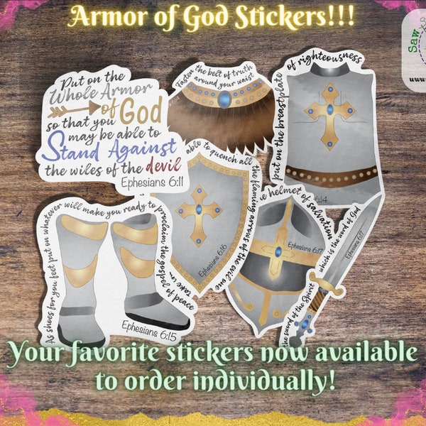 Armor of God Quote stickers - single design - Water bottle or laptop decal - Scrapbook embellishment - Waterproof Vinyl Sticker, Party Favor