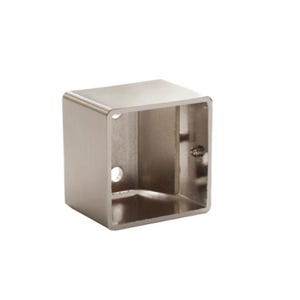 May include: A silver metal square box with a hollow interior. The box has a smooth, brushed finish.